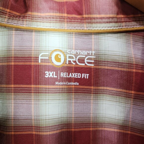 Carhartt Force Relaxed Fit Button Down Shirt Men's 3XL Red Plaid Short Sleeve - Picture 7 of 9